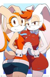 Rule 34 | 2girls, ass, grabbing another&#039;s breast, breasts, brown eyes, cosplay, cream the rabbit, creatures (company), furry, game freak, grabbing, highres, holding hands, may (pokemon), may (pokemon) (cosplay), multiple girls, nintendo, pokemon, sega, small breasts, sonic (series), sonic (series), yuri