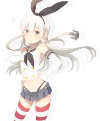 Rule 34 | 10s, blonde hair, brown eyes, gloves, hairband, harusawa, heart, kantai collection, long hair, ribbon, sailor collar, shimakaze (kancolle), solo, striped clothes, striped thighhighs, thighhighs