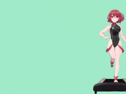 Rule 34 | 1girl, animated, animated gif, bad id, bad twitter id, bob cut, bouncing breasts, breasts, competition swimsuit, full body, gif artifacts, green background, looking at viewer, one-piece swimsuit, open mouth, parody, pyra (pro swimmer) (xenoblade), pyra (xenoblade), red eyes, red footwear, red hair, running, short hair, simple background, solo, swimsuit, tiara, treadmill, xenoblade chronicles (series), xenoblade chronicles 2, yutoma 52