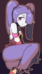 Rule 34 | 1girl, ass, blue skin, colored skin, detached collar, detached sleeves, dress, hair over one eye, highres, inarou (rakugakiproject), skullgirls, socks, squigly (skullgirls), stitched mouth, stitches, striped legwear, twintails, zombie