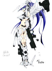 Rule 34 | armored core, armored core: for answer, blue eyes, from software, gun, highres, mecha musume, purple hair, rifle, weapon, white glint