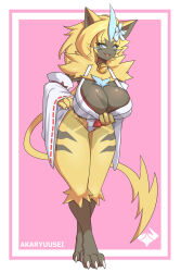 Rule 34 | akaryuuseiart, animal ears, breasts, cleavage, commission, creatures (company), flower, fox ears, game freak, gen 7 pokemon, hair flower, hair ornament, hand on own chest, hand on own hip, highres, japanese clothes, kimono, large breasts, legendary pokemon, looking at viewer, miko, mythical pokemon, nintendo, open mouth, pokemon, simple background, smile, thick thighs, thighs, white kimono, wide sleeves, zeraora