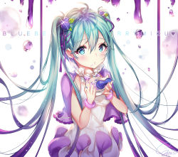Rule 34 | 1girl, aqua eyes, aqua hair, artist name, bad id, bad pixiv id, bracelet, character name, dress, food, food on face, food-themed hair ornament, hair ornament, hatsune miku, highres, jewelry, long hair, looking at viewer, ring, snow is, snow is , solo, twintails, very long hair, vocaloid