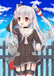 Rule 34 | 10s, 1girl, amatsukaze (kancolle), bad id, bad pixiv id, brown eyes, dress, garter straps, ikeda yuuki, kantai collection, long hair, md5 mismatch, panties, personification, revision, sailor dress, school uniform, see-through, serafuku, short dress, silver hair, solo, striped clothes, striped thighhighs, thighhighs, twintails, two side up, underwear, zettai ryouiki