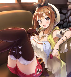 Rule 34 | 1girl, :d, absurdres, atelier (series), atelier ryza, atelier ryza 1, belt, beret, blush, breasts, brown belt, brown eyes, brown hair, brown thighhighs, cleavage, commentary request, hair ornament, hairclip, hat, highres, indoors, jewelry, looking at viewer, medium breasts, necklace, open mouth, red shorts, reisalin stout, short hair, short shorts, shorts, shuucream (syuichi), smile, solo, star (symbol), star necklace, teeth, test tube, thighhighs, thighs, upper teeth only, white hat, white thighhighs