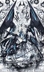 Rule 34 | 1girl, absurdres, black claws, black wings, body markings, branch, dragon wings, fate/grand order, fate (series), highres, melusine (fate), melusine (third ascension) (fate), mitisu u, revealing clothes, roman numeral, sitting, solo, white hair, wings, yellow eyes