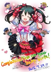 Rule 34 | 1girl, ^ ^, black hair, black thighhighs, bokura wa ima no naka de, bow, choker, closed eyes, double m/, earrings, closed eyes, fingerless gloves, flat chest, gloves, hair bow, idol, jewelry, jumping, legs together, love live!, love live! school idol project, m/, nico nico nii, over-kneehighs, red bow, red gloves, shichii jurio, skirt, smile, solo, thighhighs, twintails, yazawa nico