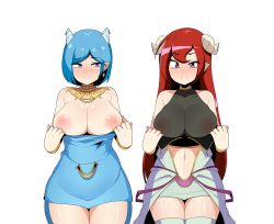 Rule 34 | 2girls, blue eyes, blue hair, didi (she&#039;s gon), highres, lily (she&#039;s gon), multiple girls, non-web source, open clothes, red eyes, red hair, she&#039;s gon, shy