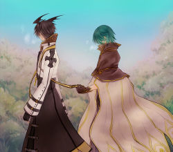 Rule 34 | 2boys, arch bishop (ragnarok online), black coat, black gloves, black hair, brown capelet, brown gloves, cape, capelet, coat, commentary request, demon wings, feet out of frame, fingerless gloves, forest, gloves, green hair, head wings, long coat, looking to the side, male focus, misuguu, multicolored coat, multiple boys, nature, ragnarok online, short hair, tree, two-tone coat, walking, white cape, white coat, wings, wizard (ragnarok online)