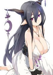 Rule 34 | 10s, 1girl, antenna hair, bandages, barefoot, black gloves, breasts, cleavage, danua, draph, fingerless gloves, gloves, granblue fantasy, highres, horns, huge breasts, long hair, pen (pen3), pointy ears, purple eyes, simple background, sketch, solo, white background