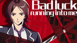 Rule 34 | 1boy, all-out attack, black jacket, blazer, brown eyes, brown hair, closed mouth, collared shirt, english text, highres, jacket, langle l, looking at viewer, male focus, necktie, persona, persona 2, persona 3, persona 3 reload, purple necktie, red background, school uniform, seven sisters high school uniform, shirt, short hair, suou tatsuya, sword, weapon, white shirt