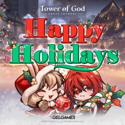 Rule 34 | candy, candy cane, christmas, christmas ornaments, closed eyes, eyepatch, flower, food, hat, hwa ryun, open mouth, rabbit ears, red eyes, red hair, santa hat, tower of god