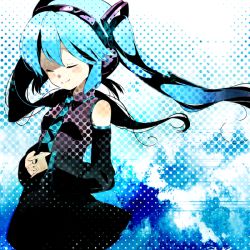 Rule 34 | 1girl, aqua hair, detached sleeves, closed eyes, female focus, hatsune miku, headphones, long hair, necktie, pipetto, smile, solo, twintails, vocaloid