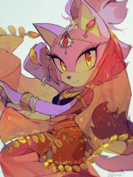 Rule 34 | 1girl, absurdres, animal nose, arabian clothes, armlet, blaze the cat, bracelet, breasts, c52278, cat girl, furry, furry female, gold, highres, jewelry, light smile, looking at viewer, orange eyes, ring, simple background, small breasts, solo, sonic (series), tail, tiara, twitter username, veil
