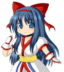 Rule 34 | 1girl, ainu clothes, alternate breast size, blue eyes, blue hair, breasts, fingerless gloves, gloves, hair ribbon, large breasts, legs, long hair, looking at viewer, nakoruru, pants, ribbon, samurai spirits, smile, snk, solo, the king of fighters, thighs