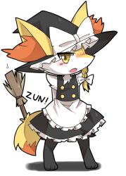 Rule 34 | 1girl, animal ear fluff, animal nose, bow, braid, braixen, broom, cosplay, creatures (company), furry, furry female, game freak, gen 6 pokemon, hat, ka zhi, kirisame marisa, kirisame marisa (cosplay), nintendo, pokemon, pokemon xy, side braid, single braid, snout, solo, touhou, trait connection, witch hat, yellow eyes