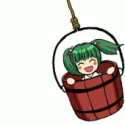 Rule 34 | animated, animated gif, bucket, female focus, in bucket, in container, kisume, lowres, simple background, touhou