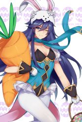 Rule 34 | 1girl, ;), animal ears, blue eyes, blue hair, carrot, electro-plankton, fake animal ears, fire emblem, fire emblem awakening, fire emblem heroes, highres, leotard, long hair, looking at viewer, lucina (fire emblem), lucina (spring) (fire emblem), nintendo, official alternate costume, one eye closed, pantyhose, playboy bunny, rabbit ears, rabbit tail, smile, solo, tail