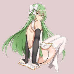 Rule 34 | 1other, absurdres, backless dress, backless outfit, black panties, bow, bridal gauntlets, china dress, chinese clothes, dress, enkidu (fate), fate/grand order, fate (series), full body, green eyes, green hair, hair between eyes, hair bow, highres, husun wei, long hair, looking at viewer, looking back, male focus, md5 mismatch, panties, pink background, resolution mismatch, revealing clothes, simple background, sitting, solo, source smaller, thighhighs, underwear, very long hair, white thighhighs