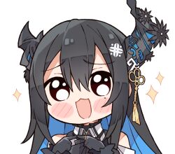 Rule 34 | 1girl, asymmetrical horns, bare shoulders, black gloves, black hair, black ribbon, blue hair, blush stickers, collared shirt, demon horns, gloves, hair between eyes, hair ornament, highres, hololive, hololive english, horns, index fingers together, kukie-nyan, long hair, looking at viewer, mole, mole under eye, multicolored hair, nerissa ravencroft, nerissa ravencroft (1st costume), open mouth, ribbon, shirt, sidelocks, solo, sparkle, upper body, virtual youtuber, white shirt