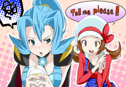 Rule 34 | + +, 00s, 2girls, bad id, bad pixiv id, blue hair, blush, bow, brown hair, cape, cellphone, clair (pokemon), creatures (company), english text, game freak, gym leader, hat, hat ribbon, lyra (pokemon), multiple girls, nintendo, overalls, phone, pokemon, pokemon hgss, ponytail, red ribbon, ribbon, shoulder pads, spoken squiggle, squiggle, toru k, tsundere, twintails