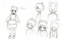 Rule 34 | 1girl, blush, bobby socks, female focus, from side, greyscale, head tilt, kurodani yamame, long sleeves, looking at viewer, monochrome, morino harifu, multiple views, outstretched arms, profile, simple background, socks, tareme, touhou, translation request, white background