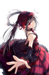 Rule 34 | 10s, 1girl, black dress, black hair, choker, closed mouth, commentary request, cross-laced clothes, date a live, dress, frills, from above, hairband, heterochromia, highres, lens flare, linfi-muu, lolita fashion, lolita hairband, long hair, long skirt, looking at viewer, outstretched arms, palms, red eyes, red ribbon, revision, ribbon, ribbon trim, simple background, skirt, sleeveless, sleeveless dress, smile, solo, spread arms, spread fingers, tokisaki kurumi, twintails, white background, yellow eyes