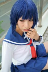 Rule 34 | ari (model), blue hair, busou renkin, cosplay, highres, photo (medium), school uniform, serafuku, tsumura tokiko