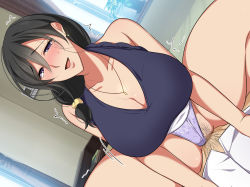 Rule 34 | (zenpen) kanojo no mama no yuiko-san, 1girl, bed, black hair, blush, botamochi, breasts, censored, cleavage, clothes lift, clothing aside, cowgirl position, earrings, girl on top, happy, happy sex, highres, huge breasts, indoors, jewelry, large breasts, legs, long hair, low-tied long hair, lying, mole, mole under eye, mosaic censoring, nose blush, on bed, open mouth, original, panties, panties aside, pendant, penis, pubic hair, purple eyes, pussy, sex, skirt, skirt lift, smile, solo focus, straddling, thick thighs, thighs, underwear, vaginal, window