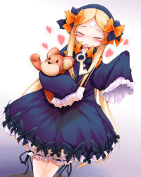 Rule 34 | 1girl, abigail williams (fate), anbee (arary), blonde hair, bloomers, blue hairband, blush, bow, bug, butterfly, closed eyes, dress, dutch angle, facial mark, fate/grand order, fate (series), female focus, forehead mark, gradient background, hair bow, hairband, hands up, heart, highres, holding, insect, key, legs together, long hair, long sleeves, open mouth, orange bow, peeing, peeing self, polka dot, polka dot bow, puddle, purple bow, purple dress, simple background, sleeves past fingers, sleeves past wrists, smile, solo, standing, stuffed animal, stuffed toy, sweat, tears, teddy bear, trembling, underwear, very long hair, white background, white bloomers