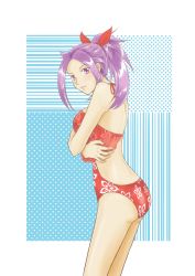 Rule 34 | 1girl, absurdres, ass, backless swimsuit, breasts, cho0706, crossed arms, floral print, highres, jun&#039;you (kancolle), kantai collection, large breasts, medium hair, one-piece swimsuit, backless swimsuit, ponytail, purple eyes, purple hair, sidelocks, solo, spiked hair, swimsuit