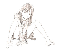 Rule 34 | 1girl, barefoot, feet, monochrome, original, sketch, skirt, soles, solo, toes, traditional media, yoshitomi akihito