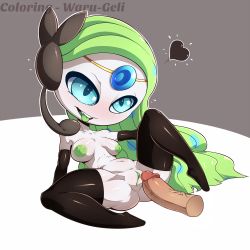 Rule 34 | 1girl, ass, black thighhighs, blue eyes, breasts, colored skin, creatures (company), elbow gloves, fat mons, functionally nude, game freak, gen 5 pokemon, gloves, green hair, heart, highres, legendary pokemon, long hair, medium breasts, meloetta, mythical pokemon, navel, nintendo, open mouth, penis, pokemon, pokemon (creature), pussy, simple background, spread legs, thighhighs, tongue, very long hair, waru-geli, white skin