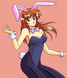 Rule 34 | 1990s (style), 1girl, 5 jikanme no venus, blue eyes, brown hair, fairy dust, game cg, leotard, lowres, pc98, pixel art, playboy bunny, retro artstyle, simple background, solo, tagme