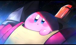 Rule 34 | absurdres, blue eyes, highres, kirby, kirby: planet robobot, kirby (series), letterboxed, mecha, nintendo, niwarhythm, no humans, parted lips, robot, solo, space, star (sky)