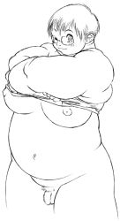 Rule 34 | 1boy, cowboy shot, fat, flaccid, glasses, lineart, looking at viewer, male focus, nipples, obese, penis, pubic hair, smile, solo, standing, tanuma yuuichirou, testicles, undressing