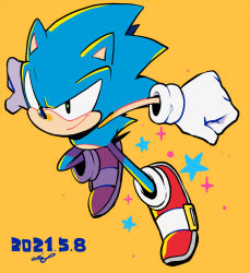 Rule 34 | 1boy, aimf, animal ears, clenched hands, dated, full body, furry, furry male, gloves, hedgehog ears, male focus, shoes, signature, smile, sneakers, solo, sonic (series), sonic the hedgehog, sonic the hedgehog (classic), star (symbol), white gloves