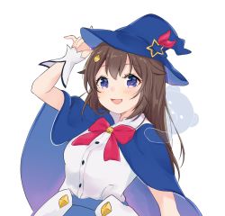 Rule 34 | 1girl, absurdres, ankimo (tokino sora), blue eyes, blush, breasts, brown hair, capelet, cloak, ctrlt, hair ornament, halloween, hat, highres, hololive, long hair, open mouth, shirt, skirt, smile, star (symbol), star hair ornament, tokino sora, tokino sora (1st costume), transparent background, virtual youtuber, witch, witch hat