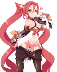 Rule 34 | 1girl, alternate costume, alternate hair color, alternate hairstyle, breasts, censored, elbow gloves, female focus, fingerless gloves, gloves, highres, jinx (league of legends), league of legends, long hair, magical girl, nipples, pussy, pussy juice, red eyes, simple background, solo, standing, star guardian (league of legends), star guardian jinx, twintails, very long hair, white background