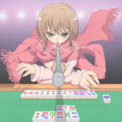 Rule 34 | baika, crossed arms, headlamp, highres, mahjong, mahjong table, matsumi yuu, red scarf, saki, saki (manga), saki achiga-hen, scarf, table