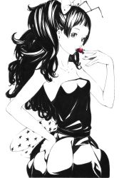 Rule 34 | 1girl, akiyama mio, antennae, bare shoulders, bow, food, fruit, greyscale, high contrast, k-on!, listen!!, long hair, monochrome, solo, sousou (sousouworks), spot color, strawberry, wings