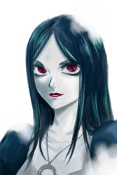 Rule 34 | 1girl, alice: madness returns, alice (alice in wonderland), alice in wonderland, alice liddell (american mcgee&#039;s alice), american mcgee&#039;s alice, black hair, colored skin, dress, fascination max, female focus, jewelry, lipstick, long hair, makeup, necklace, red eyes, solo, white background, white skin
