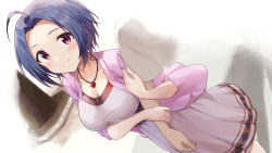 Rule 34 | 1boy, 1girl, absurdres, ahoge, arm hug, blue hair, blush, breasts, collarbone, commission, dating, highres, idolmaster, idolmaster (classic), idolmaster million live!, jewelry, large breasts, looking at viewer, miura azusa, necklace, open clothes, open shirt, outdoors, pink shirt, pixiv commission, producer (idolmaster), shirt, short hair, shuucream (syuichi), smile, solo focus