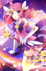 Rule 34 | 1girl, alternate costume, alternate hair color, alternate hairstyle, brooch, choker, earrings, elbow gloves, gloves, jewelry, league of legends, lux (league of legends), magical girl, solo, standing, star (symbol), star guardian (league of legends), star guardian lux, thighhighs, tiara, wand