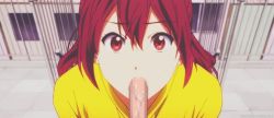 Rule 34 | 10s, 1boy, 1girl, animated, animated gif, third-party edit, fellatio, free!, hetero, lowres, matsuoka gou, oral, penis, red eyes, red hair, third-party edit