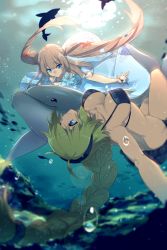 Rule 34 | 2girls, ahoge, air bubble, animal, bikini, bikini top only, black bikini, blonde hair, blue eyes, braid, braided ponytail, breasts, bubble, cleavage, closed mouth, commentary, dolphin, dress, echo (circa), fate/grand order, fate (series), flower, grey hair, hair between eyes, hair ornament, hair ribbon, jeanne d&#039;arc (fate), jeanne d&#039;arc (ruler) (fate), jeanne d&#039;arc (swimsuit archer) (fate), jeanne d&#039;arc (swimsuit archer) (first ascension) (fate), large breasts, long hair, looking at another, marie antoinette (fate), marie antoinette (fate/grand order), marie antoinette (swimsuit caster) (fate), marie antoinette (swimsuit caster) (second ascension) (fate), multiple girls, purple eyes, ribbon, single braid, smile, starfish, starfish hair ornament, swimsuit, tiara, twintails, underwater, white dress, white flower