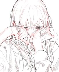 Rule 34 | 1girl, aspara, crying, highres, long hair, original, sketch, solo, sweater, tears, upper body, wiping tears