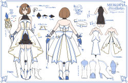 Rule 34 | 1girl, absurdres, after0217, bow, brown eyes, brown hair, character sheet, concept art, gloves, hair ornament, highres, meiko (vocaloid), meikopia, multiple views, ribbon, scepter, short hair, sleeveless, smile, solo, standing, thighhighs, translation request, vocaloid