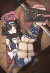 Rule 34 | 1girl, abacus, absurdres, afterimage, ahoge, arms behind back, barefoot, black hair, black scarf, blue eyes, blue headband, chinese commentary, clenched teeth, commentary request, full body, half-closed eye, headband, highres, hitachi mako, imminent vore, juzi (orange8619), legs up, lying, on back, one eye closed, paid reward available, restrained, scarf, senren banka, shibari, soles, tearing up, tears, teeth, tentacles, thighs, tickling, tickling feet, toes, trembling, variant set