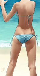 Rule 34 | 1girl, ass, back, beach, bikini, butt crack, day, head out of frame, kneepits, mcq, original, outdoors, side-tie bikini bottom, skindentation, solo, swimsuit, taut clothes, taut swimsuit, water